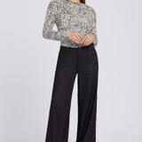 5 Pocket Wide Leg Trouser Pants - Black