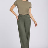 5 Pocket Wide Leg Trouser Pants - Desert Green