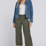 Wide Leg Cargo Capri Pants - Desert Green