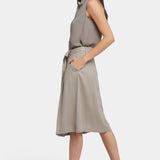 Button Front Midi Skirt - Saddlewood