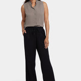 Relaxed Drawstring Pull-On Pants - Black