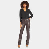 Faux Leather Marilyn Straight Pants - Cordovan
