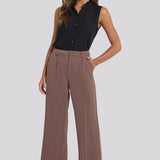 Wide Leg Ankle Trouser Pants - Deep Taupe