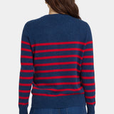 Striped Cashmere Crewneck Sweater - Navy Red Stripe