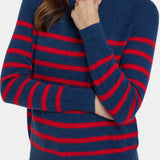 Striped Cashmere Crewneck Sweater - Navy Red Stripe