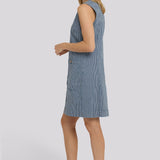 Sleeveless Denim Utility Dress - Malaga Stripe