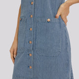 Sleeveless Denim Utility Dress - Malaga Stripe