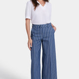 Mona Wide Leg Trouser Ankle Jeans - Huelva Stripe