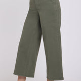 Mona Wide Leg Trouser Ankle Jeans  - Desert Green