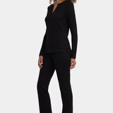 Shimmer Rib Knit Henley Top - Black