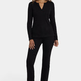 Shimmer Rib Knit Henley Top - Black