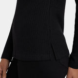 Shimmer Rib Knit Henley Top - Black