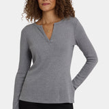 Shimmer Rib Knit Henley Top - Heather Grey