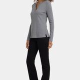 Shimmer Rib Knit Henley Top - Heather Grey