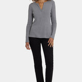 Shimmer Rib Knit Henley Top - Heather Grey