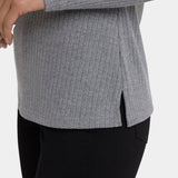 Shimmer Rib Knit Henley Top - Heather Grey