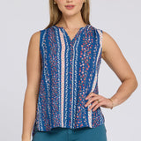 Sleeveless Pintuck Blouse - Floral Ribbons