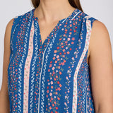 Sleeveless Pintuck Blouse - Floral Ribbons