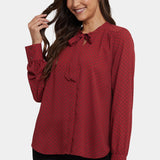 Tie-Neck Blouse - Claret Dots