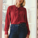 Tie-Neck Blouse - Claret Dots