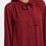 Tie-Neck Blouse - Claret Dots