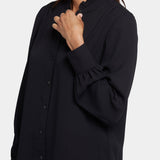 Ruffle Neck Blouse - Black