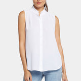 Sleeveless Ruffle Neck Blouse - Optic White