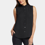 Sleeveless Ruffle Neck Blouse - Black