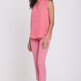 Sleeveless Ruffle Neck Blouse - Desert Rose