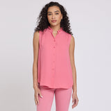 Sleeveless Ruffle Neck Blouse - Desert Rose