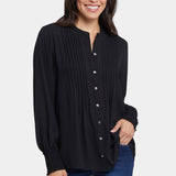 Pleated Peasant Blouse - Black