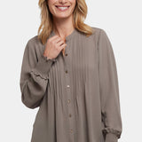 Pleated Peasant Blouse - Dark Wood