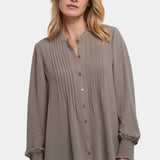 Pleated Peasant Blouse - Dark Wood