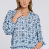 Puff Sleeved Popover Top - Azure Sky