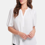 Short Puff Sleeve Popover Top - Optic White