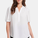 Short Puff Sleeve Popover Top - Optic White