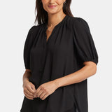 Short Puff Sleeve Popover Top - Black