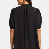 Short Puff Sleeve Popover Top - Black