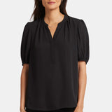 Short Puff Sleeve Popover Top - Black