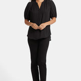 Short Puff Sleeve Popover Top - Black