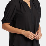 Short Puff Sleeve Popover Top - Black