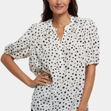 Short Puff Sleeved Popover Top - Josephine Dots