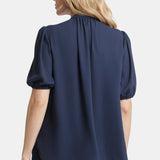 Short Puff Sleeve Popover Top - Oxford Navy