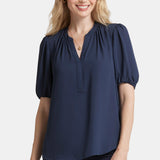 Short Puff Sleeve Popover Top - Oxford Navy