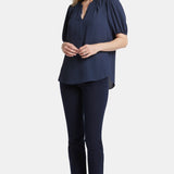 Short Puff Sleeve Popover Top - Oxford Navy