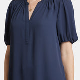 Short Puff Sleeve Popover Top - Oxford Navy