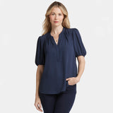 Short Puff Sleeve Popover Top - Oxford Navy