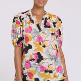 Short Puff Sleeved Popover Top - Floral Ballet