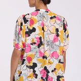 Short Puff Sleeved Popover Top - Floral Ballet