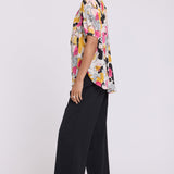 Short Puff Sleeved Popover Top - Floral Ballet